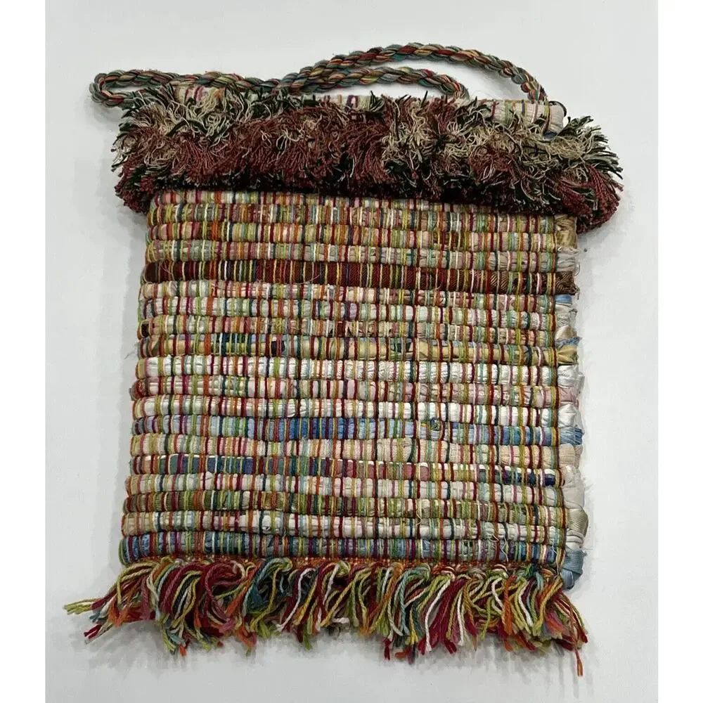 Handmade Lyn Jankowski boho Multicolored‎ fringe Beads Hippie handbag purse Snap
